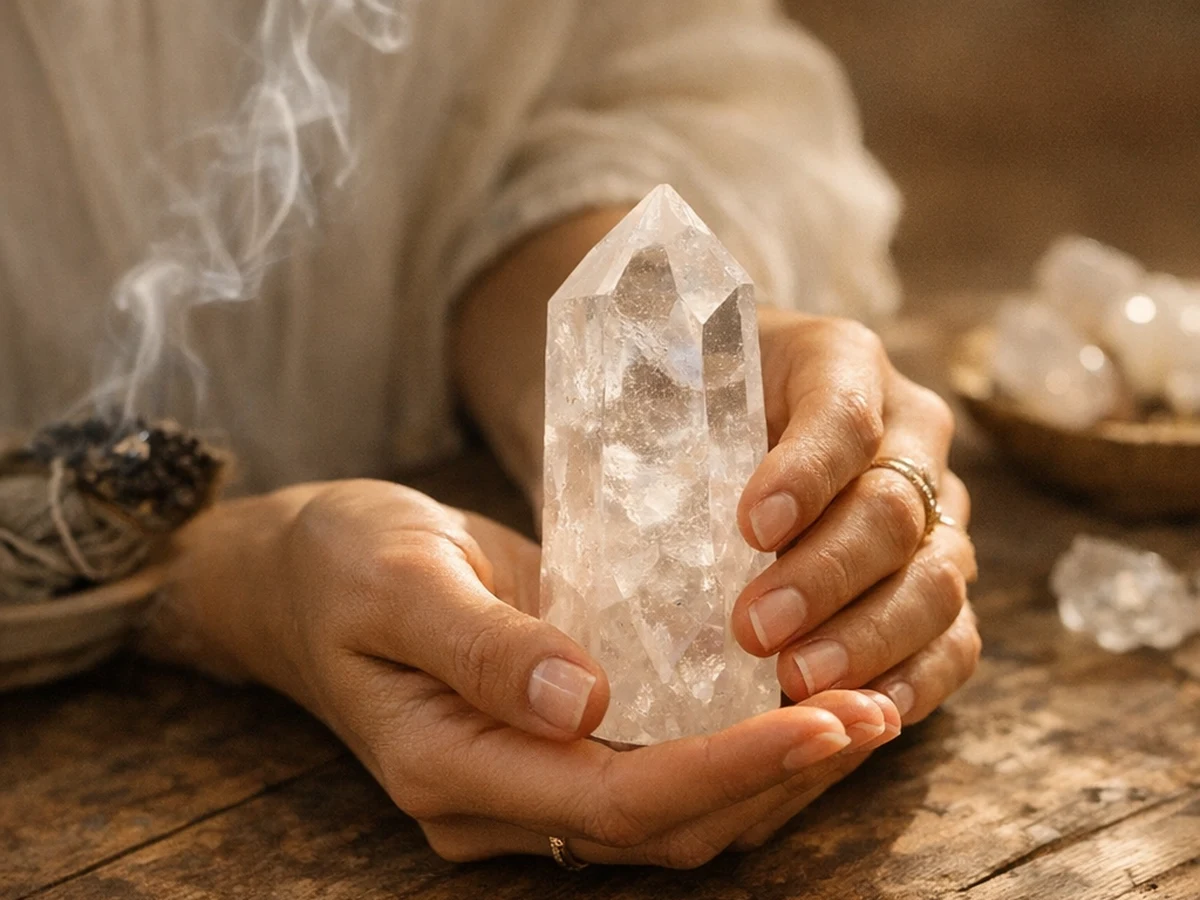 Hands holding crystal